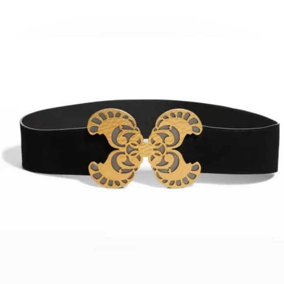 SAINT LAURENT Butterfly Buckle Suede Belt In Nero SZ 75 - Picture 1 of 7